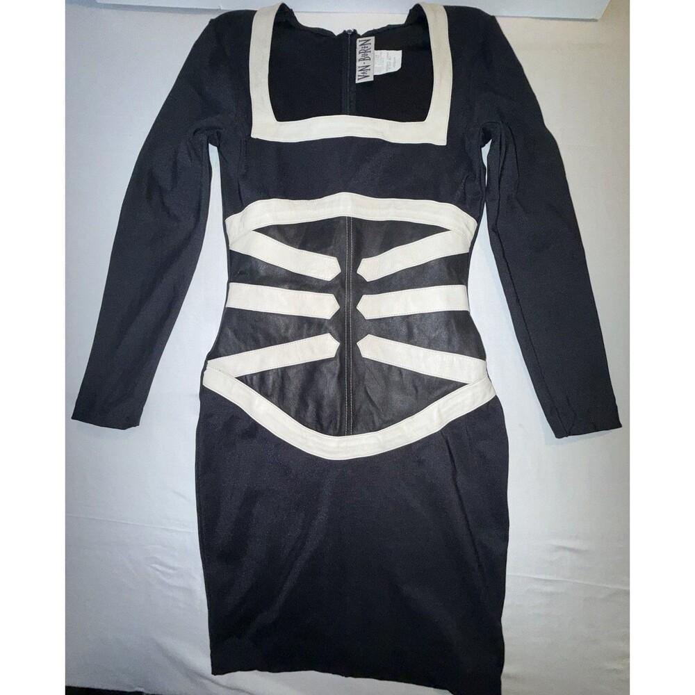 Vintage Van Buren Black Leather Skeleton Dress Medium Made USA Halloween Gothic